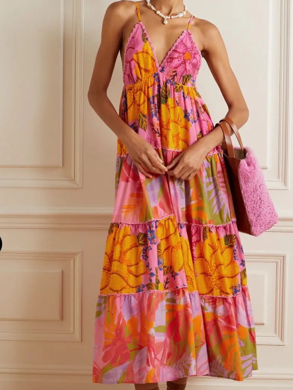 Farm Rio Floral Print Cotton-Voile Maxi-Dress L